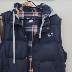 Chaps Dark Blue Puffer Vest with Checkered Lining